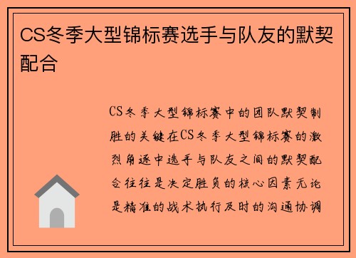 CS冬季大型锦标赛选手与队友的默契配合