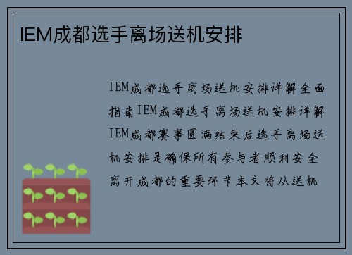 IEM成都选手离场送机安排