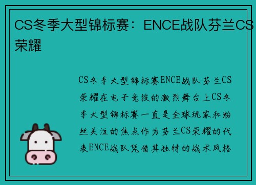 CS冬季大型锦标赛：ENCE战队芬兰CS荣耀