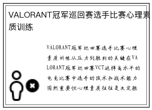 VALORANT冠军巡回赛选手比赛心理素质训练