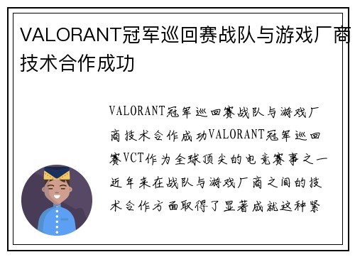 VALORANT冠军巡回赛战队与游戏厂商技术合作成功