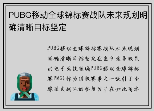 PUBG移动全球锦标赛战队未来规划明确清晰目标坚定