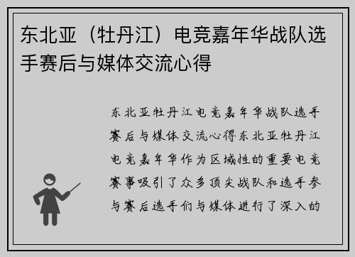 东北亚（牡丹江）电竞嘉年华战队选手赛后与媒体交流心得