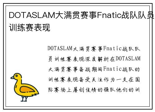 DOTASLAM大满贯赛事Fnatic战队队员训练赛表现